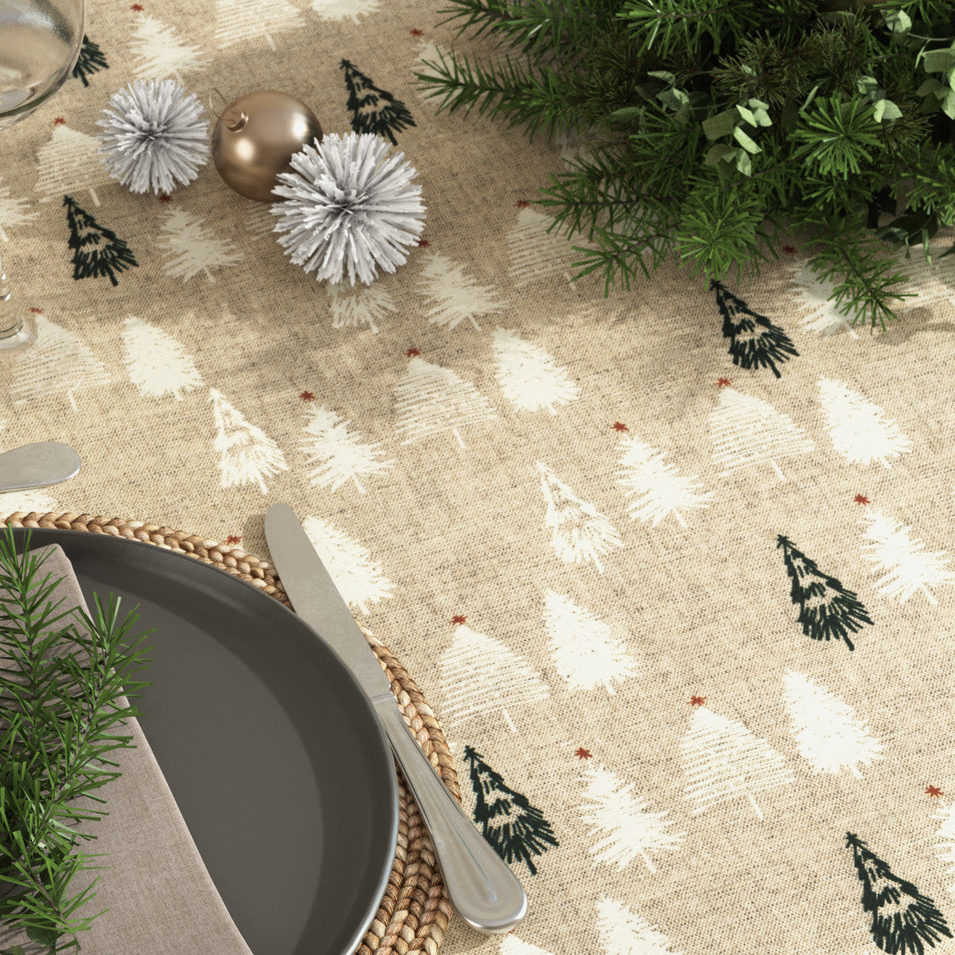 Nærbillede af Pau Natur - Juleakryldug i hørlook med juletræer