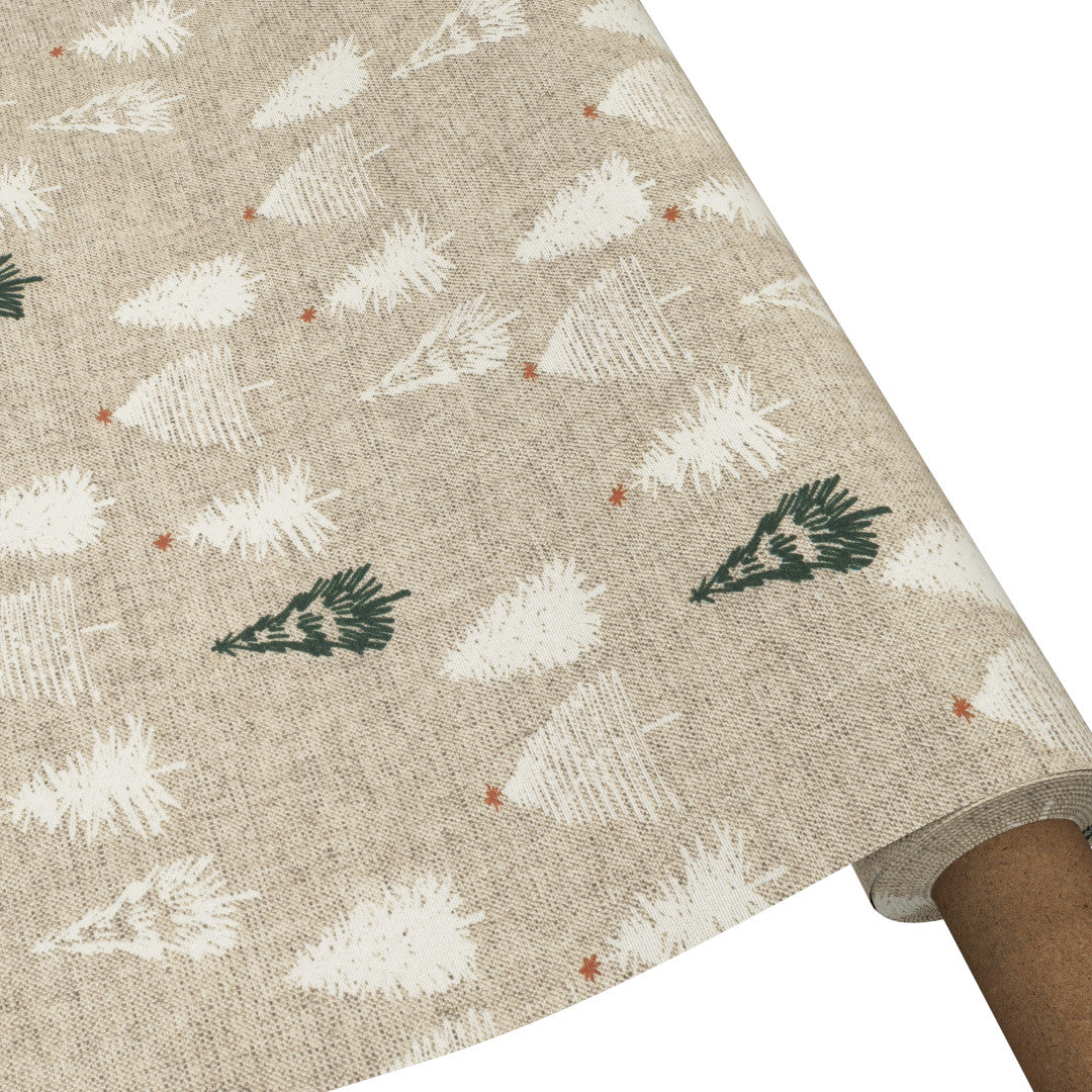 Pau Natur - Juleakryldug i hørlook med juletræer, rullet på rør