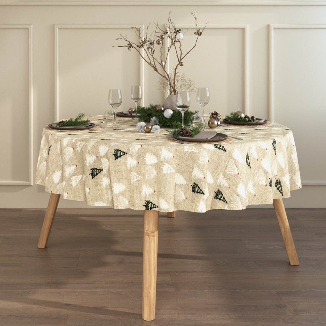 Pau Natur - Rund juleakryldug i hørlook med juletræer