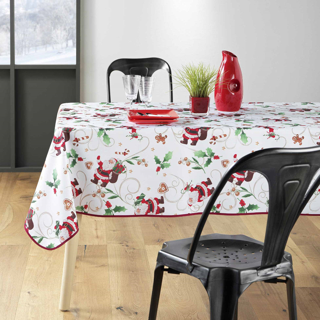 Pere Noel Hvid 150 x 240 cm, rektangulær juledug med anti-plet, opdækning