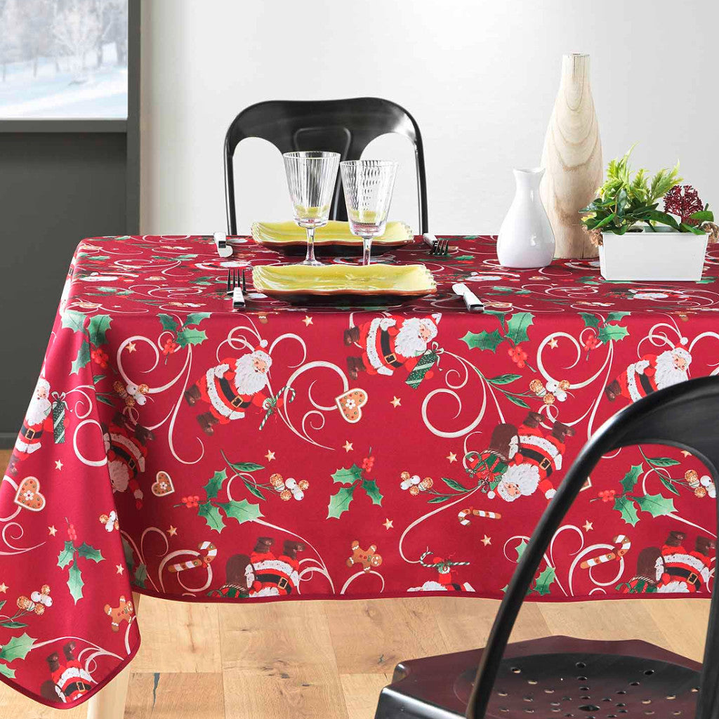 Pere Noel Red 150 x 240 cm, rektangulær juledug med anti-plet