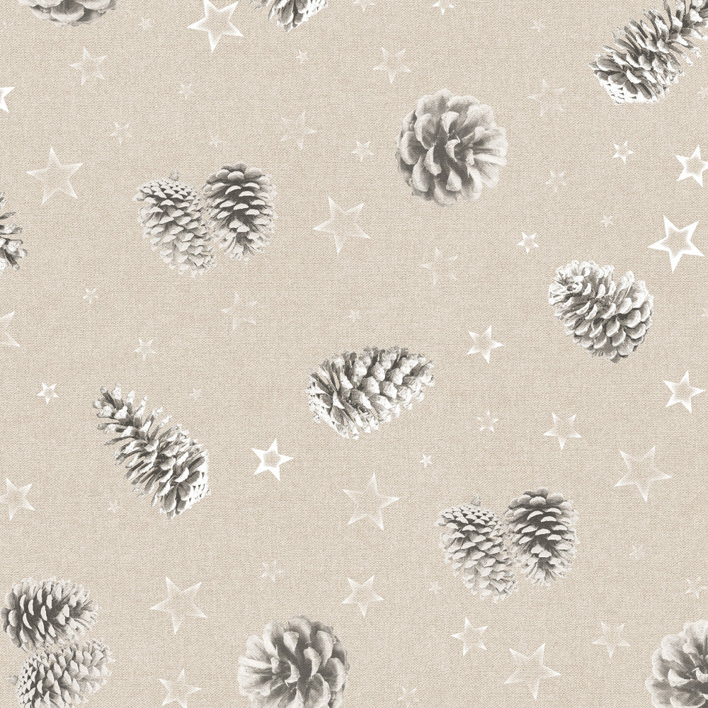 Pinas Grå - Juleakryldug med grankogler på naturfarvet bund