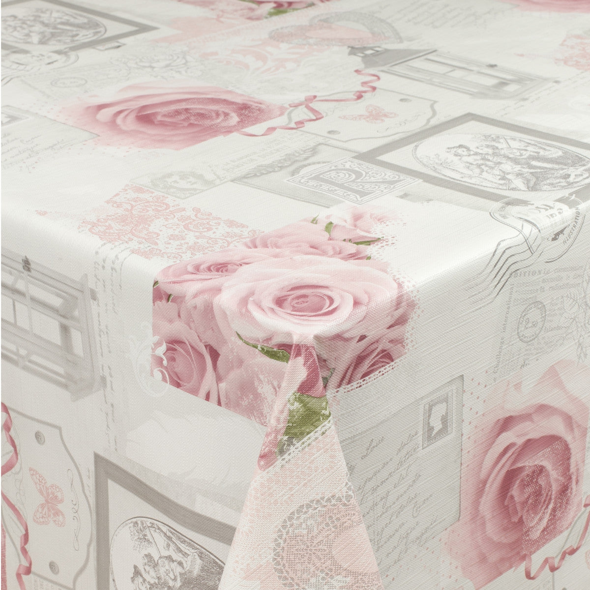 LÆNGDE: 1.0 m OVAL - Pink Lady Rose, voksdug med roser og let præget overflade