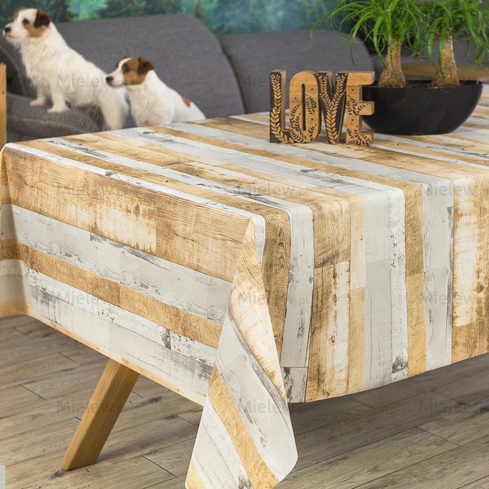 Planker Grå-Beige - Voksdug med rustikt trælook