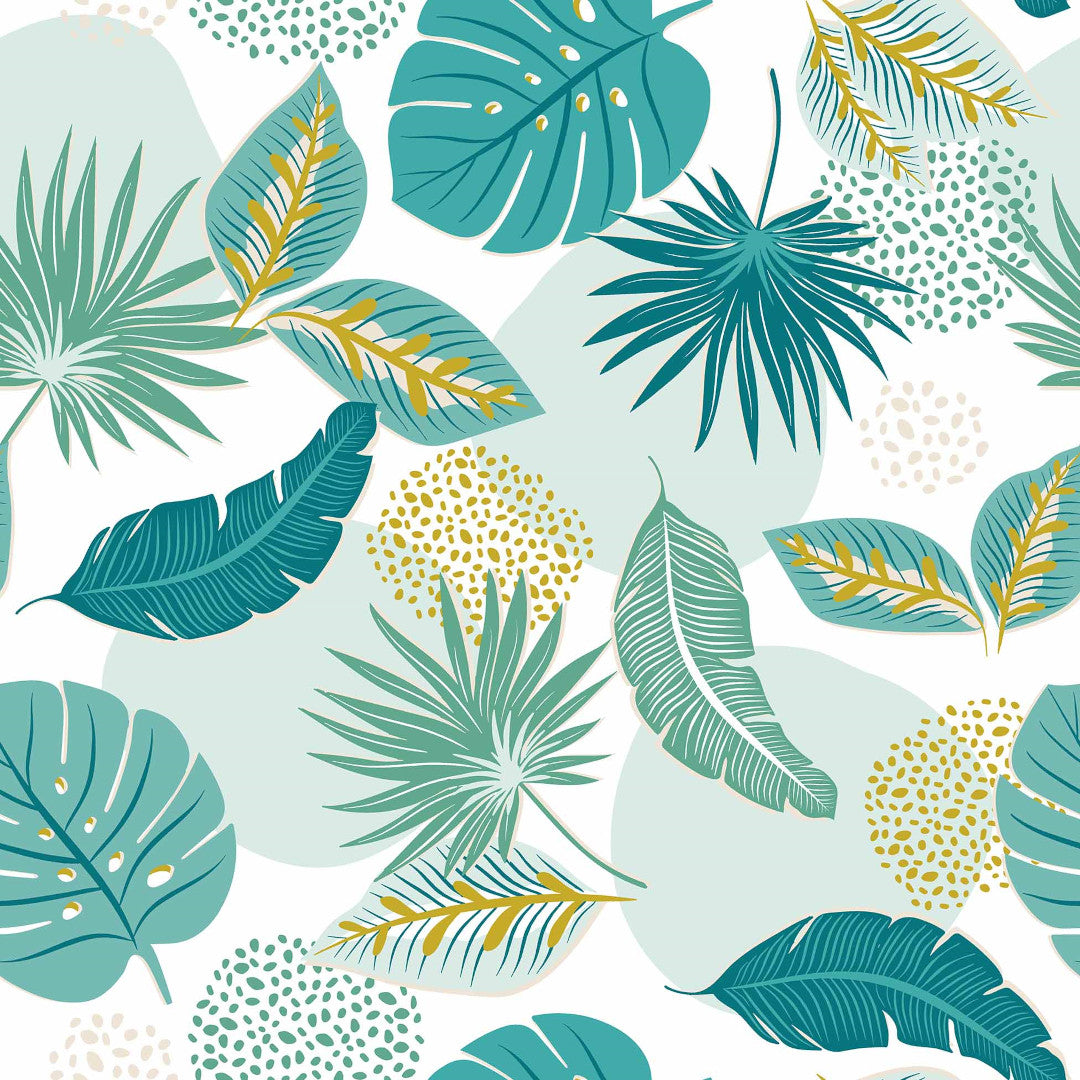 Plantania Blå – Rund voksdug med botanisk mønster Ø 155 cm, mønster