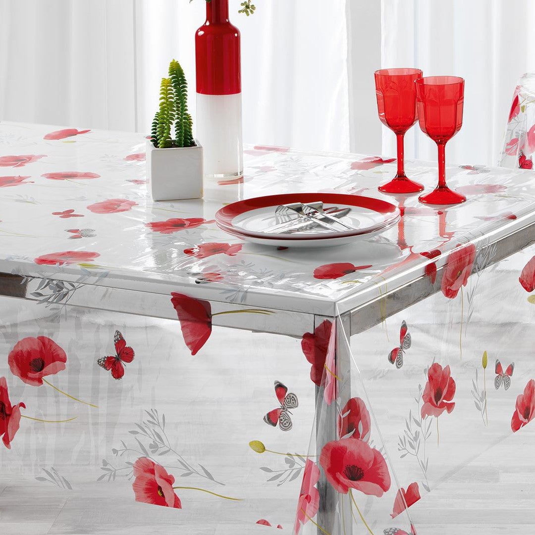 Pobbyly - Gennemsigtig voksdug med valmuer og sommerfugle, hjørne