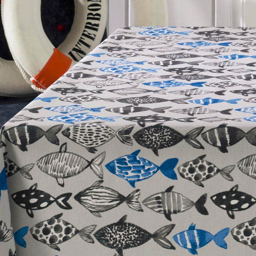 Poussin, akryldug med fisk, 180 cm bred