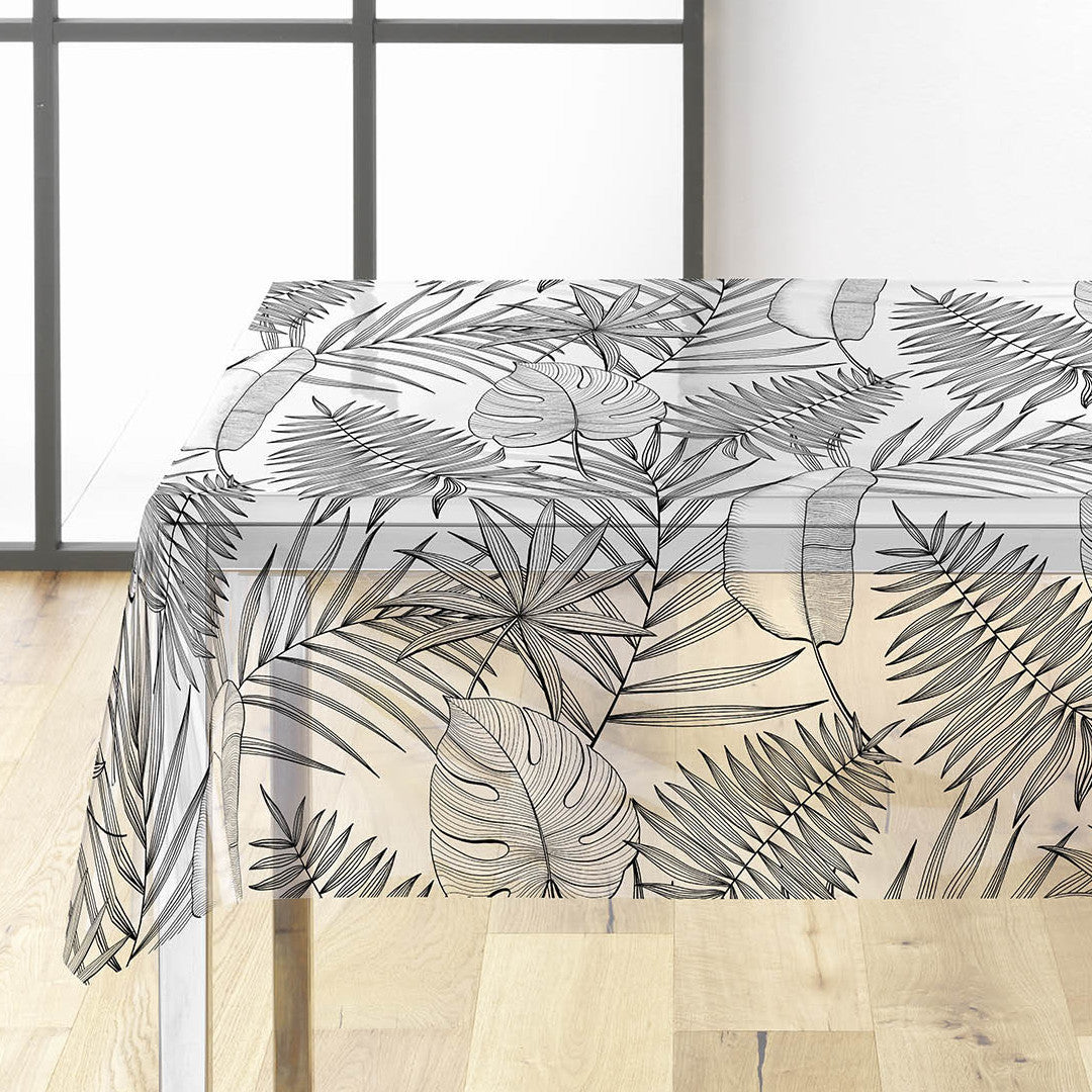 Puebla - Gennemsigtig voksdug med sorte/grå stregblade, hjørne