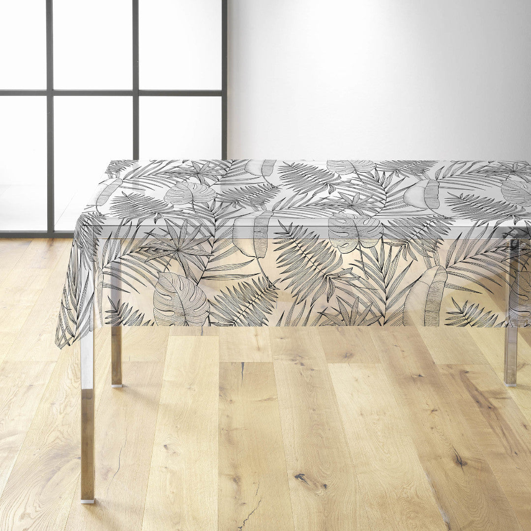 Puebla - Gennemsigtig voksdug med sorte/grå stregblade, miljø