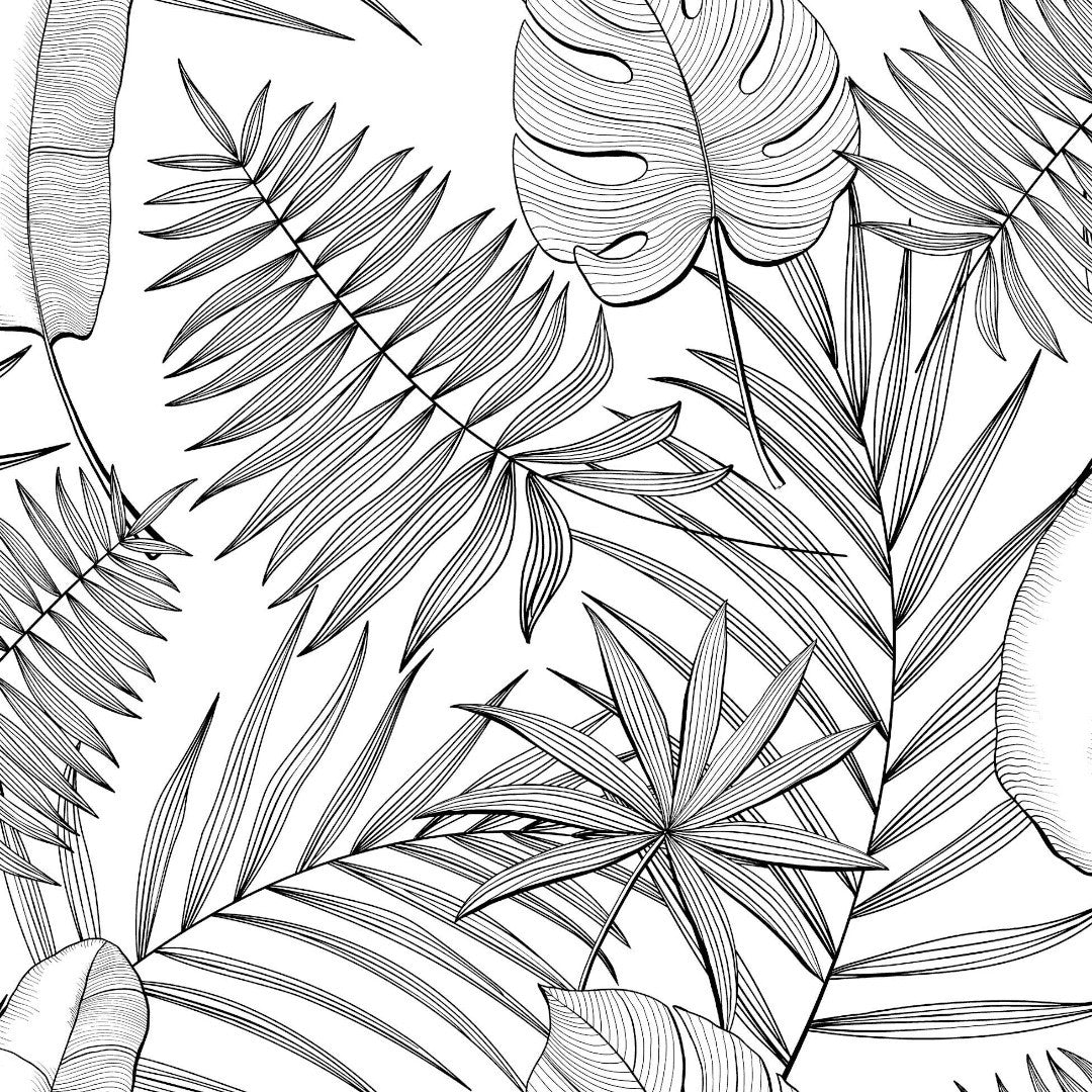 Puebla - Gennemsigtig voksdug med sorte/grå stregblade, mønster