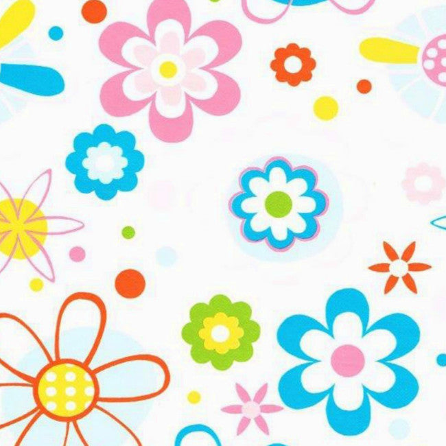 Retro voksdug, kulørte streg blomster, 140 cm bred