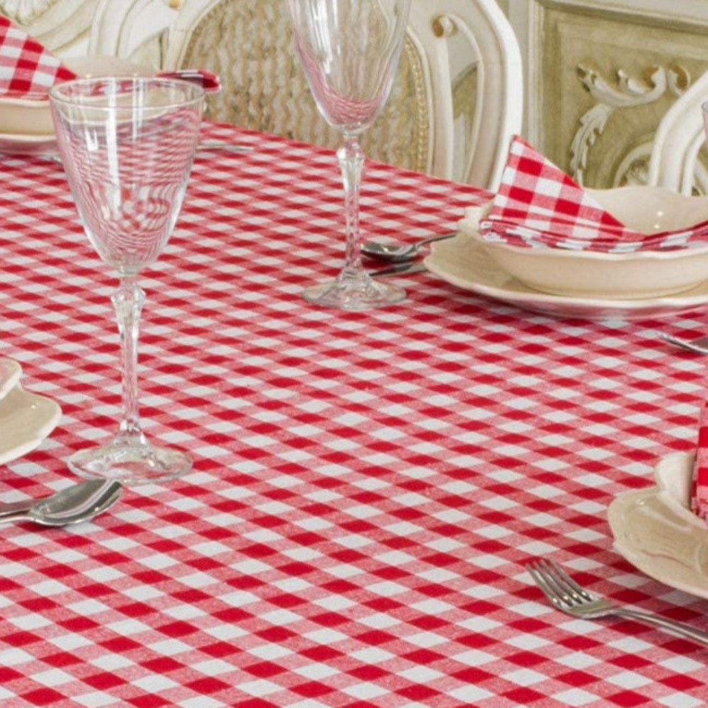 Rød og hvid ternet akryldug - Flot klassisk dug til festen 180 cm bred