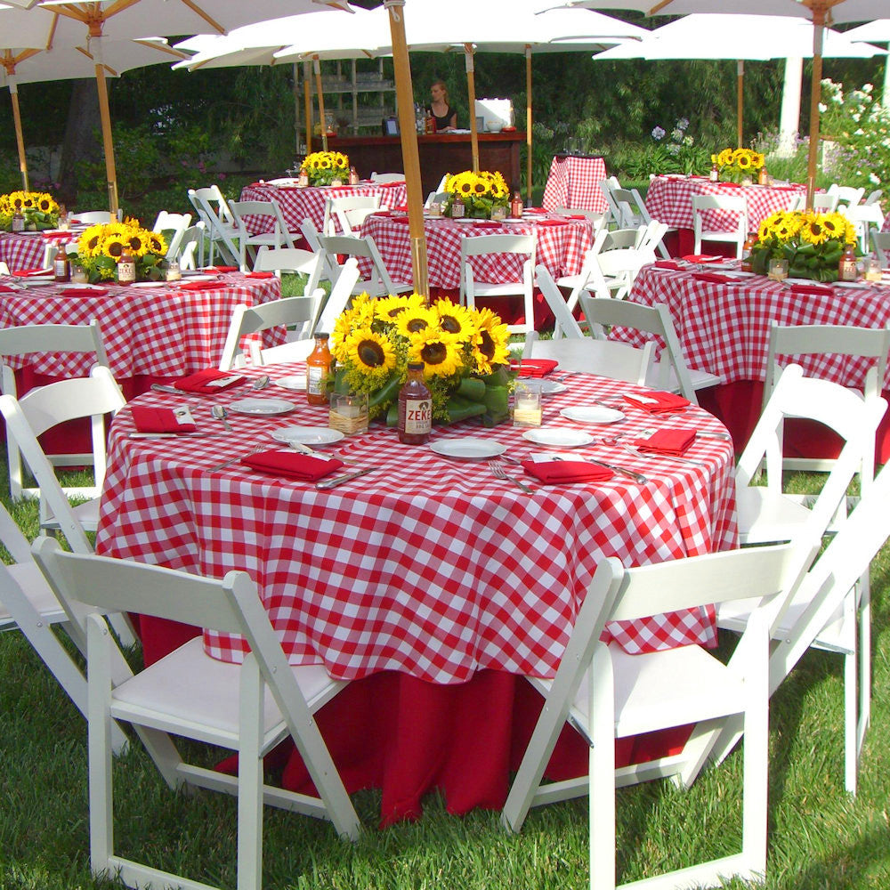 Rund rød og hvid ternet akryldug - Ø 200 cm