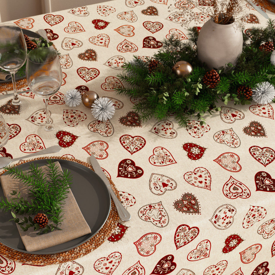 Romantiske Hjerter Natur - Akryldug i hørlook, med opdækning