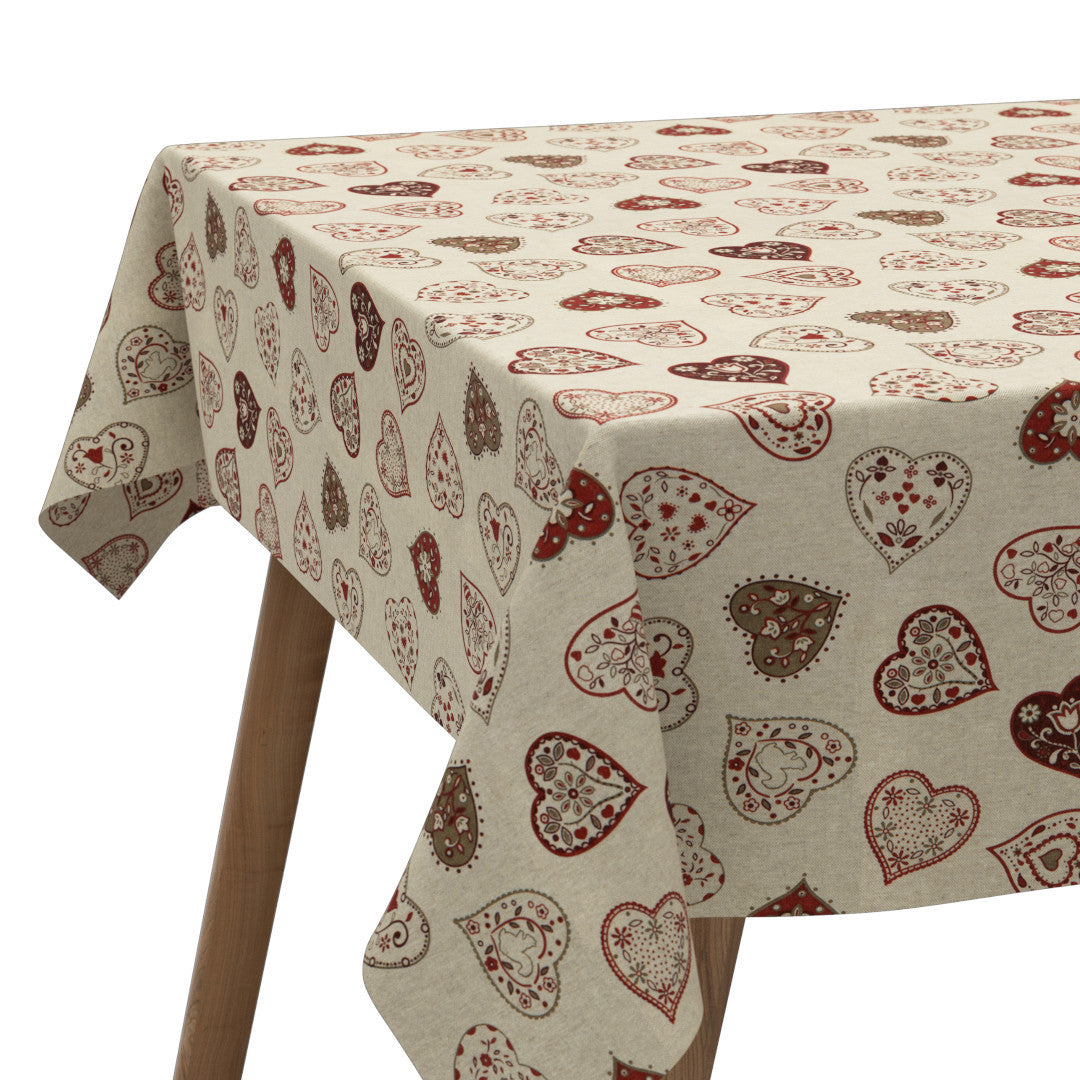 Romantiske Hjerter Natur - Akryldug i hørlook, mønster