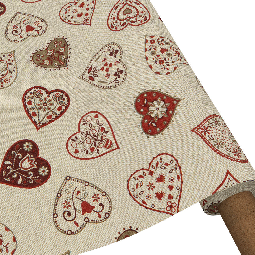 Romantiske Hjerter Natur - Akryldug i hørlook, på rulle