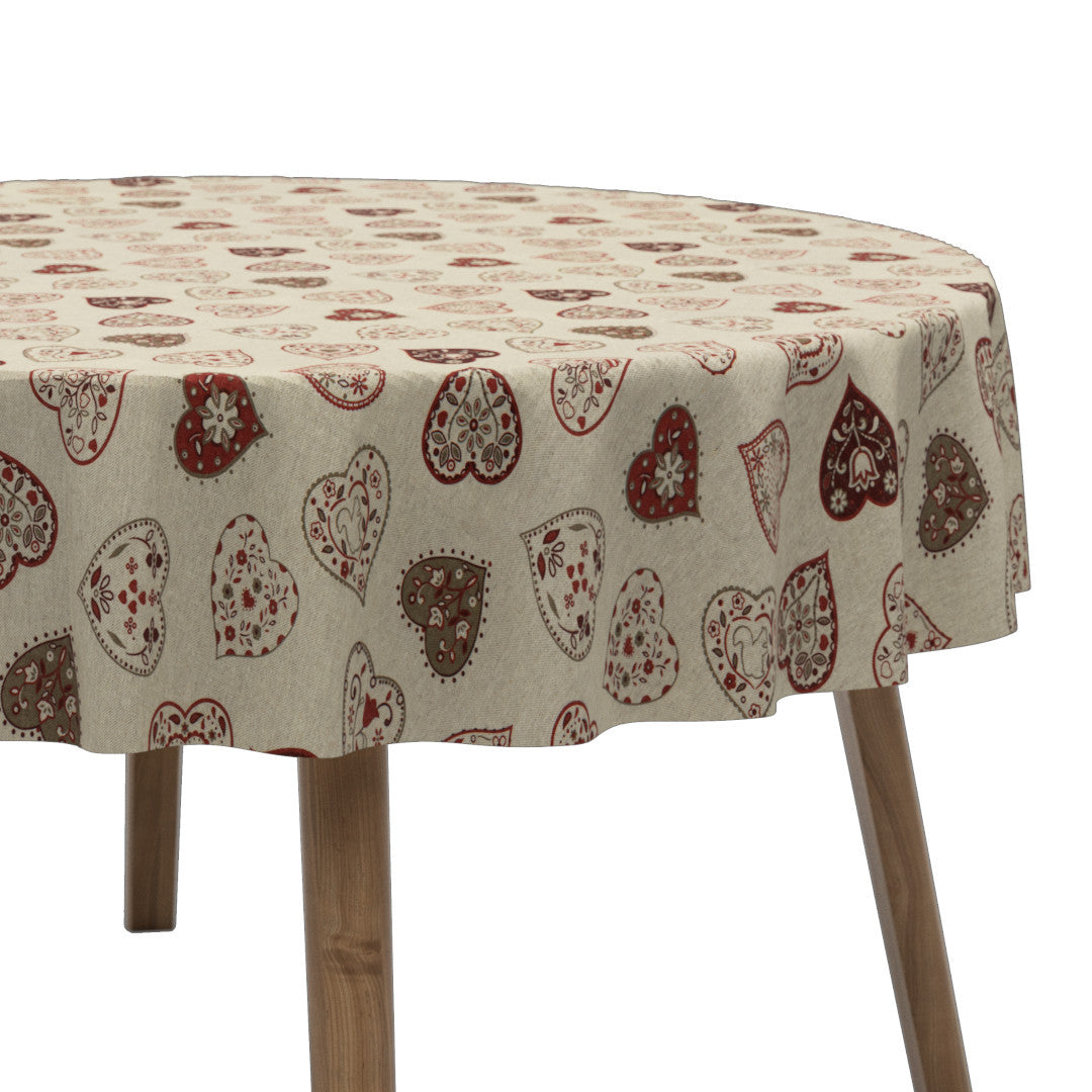 Romantiske Hjerter Natur - Rund akryldug i hørlook