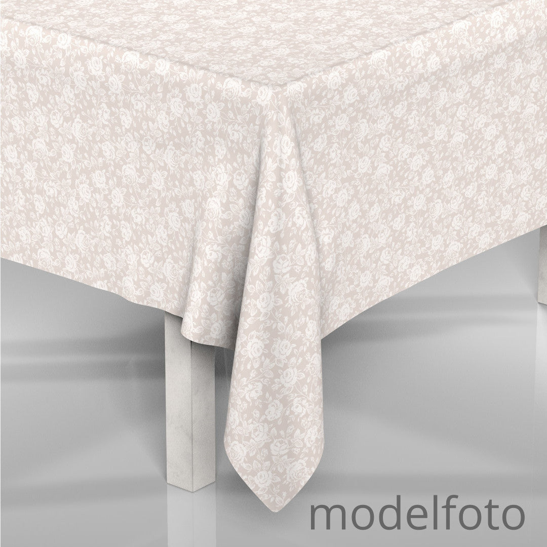 Rose Bianche - Akryldug i hørlook med smukke hvide roser