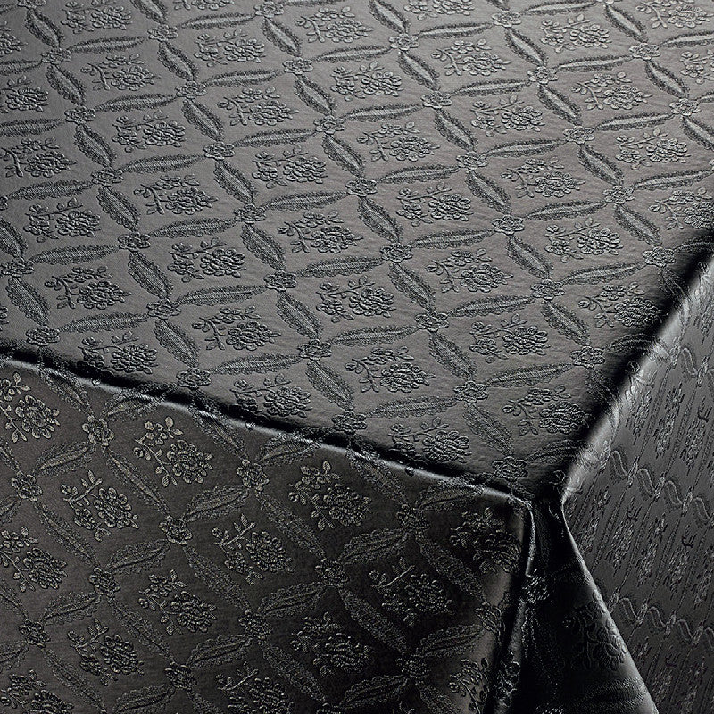 Rose Tapestry Black, sort damask præget voksdug