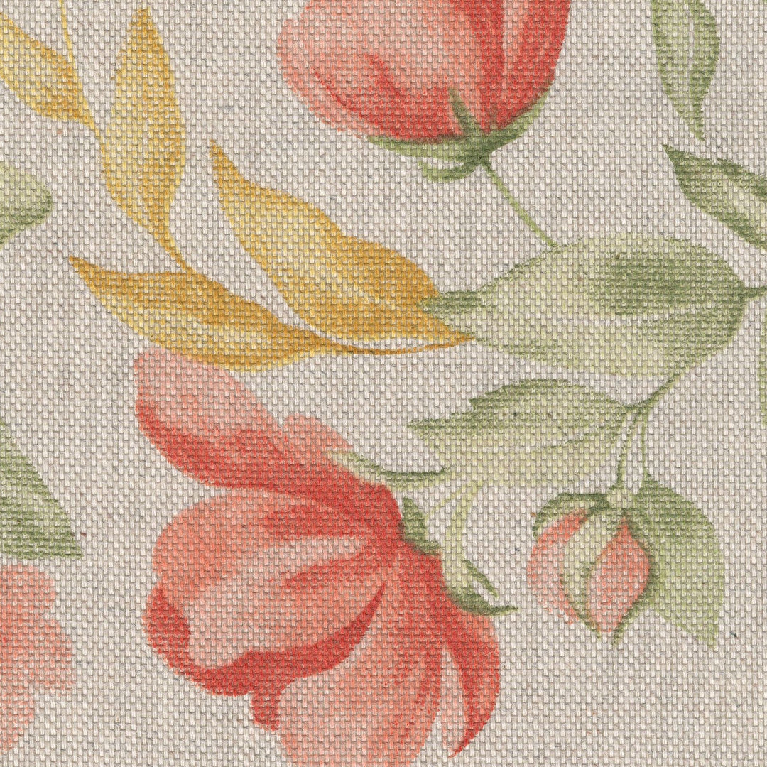 Roselia - Akryldug i hørlook med romantiske blomster, nærbillede