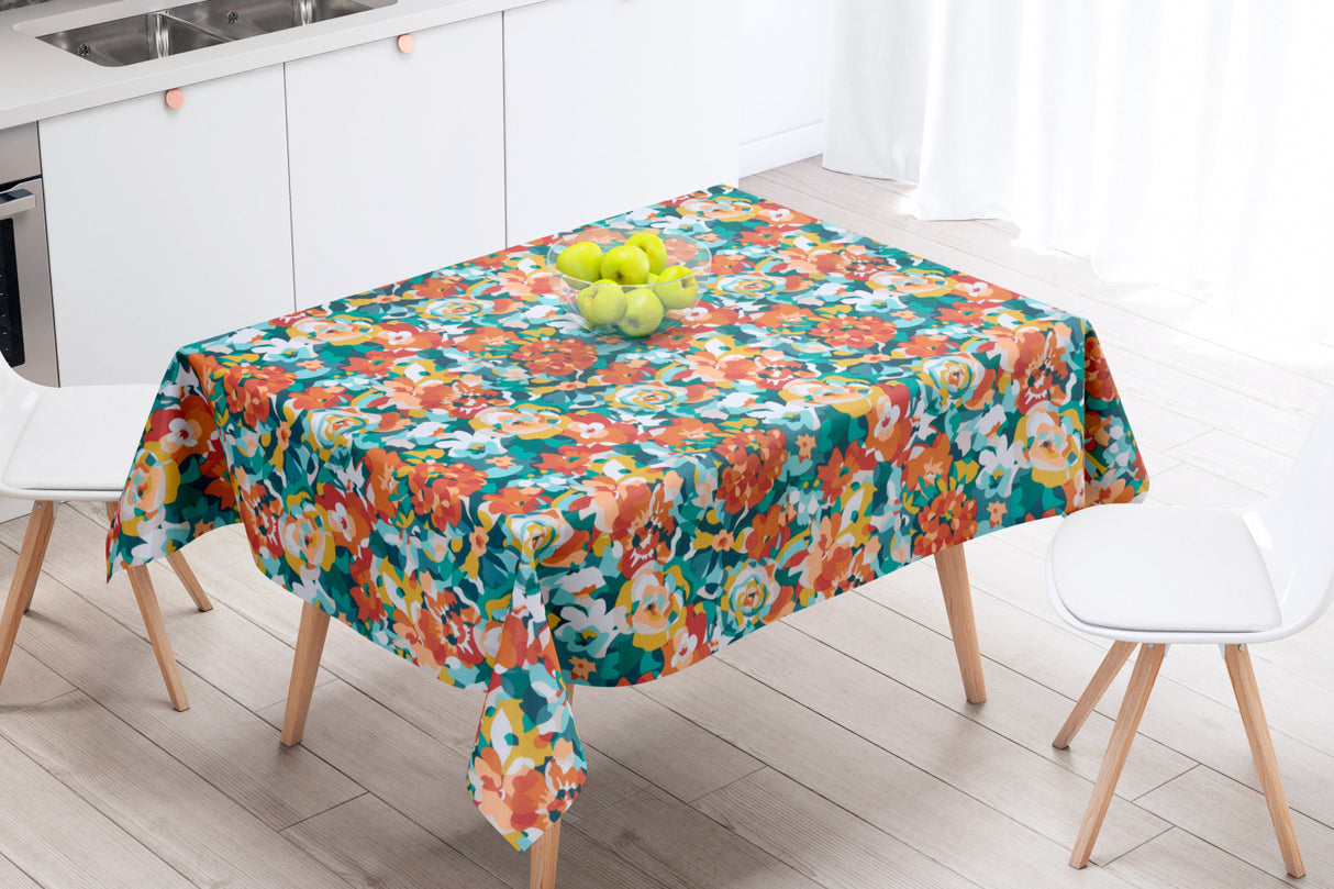 Rosemary Terracotta - Akryldug med flotte farverige blomster - 155 cm bred