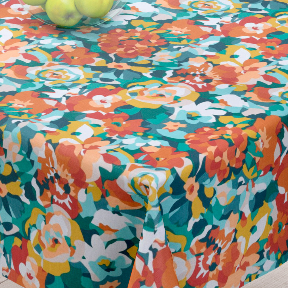 Rosemary Terracotta - Akryldug med flotte farverige blomster - 155 cm bred