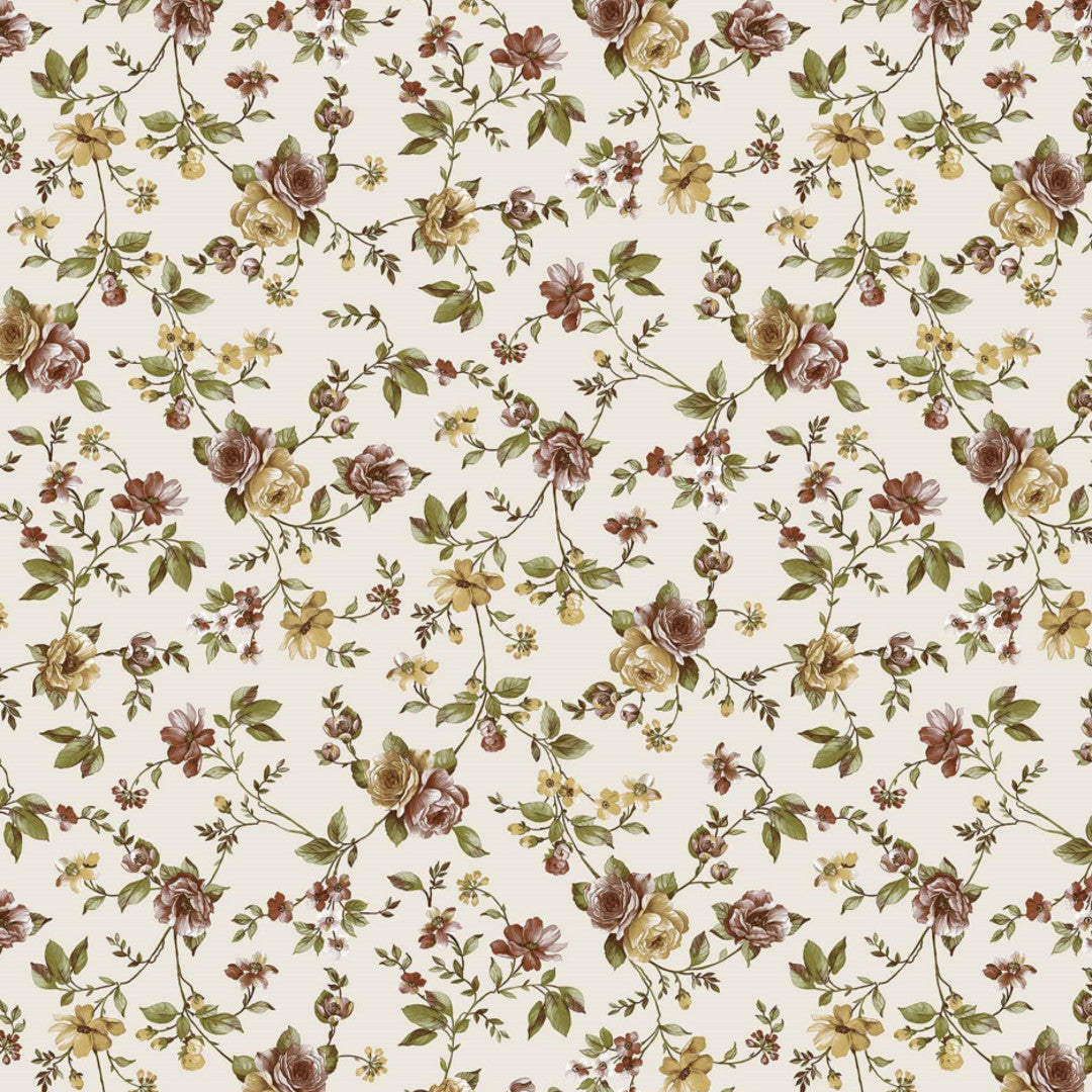 Rosenfryd Gylden - Hvid voksdug med blomster i gyldne farver