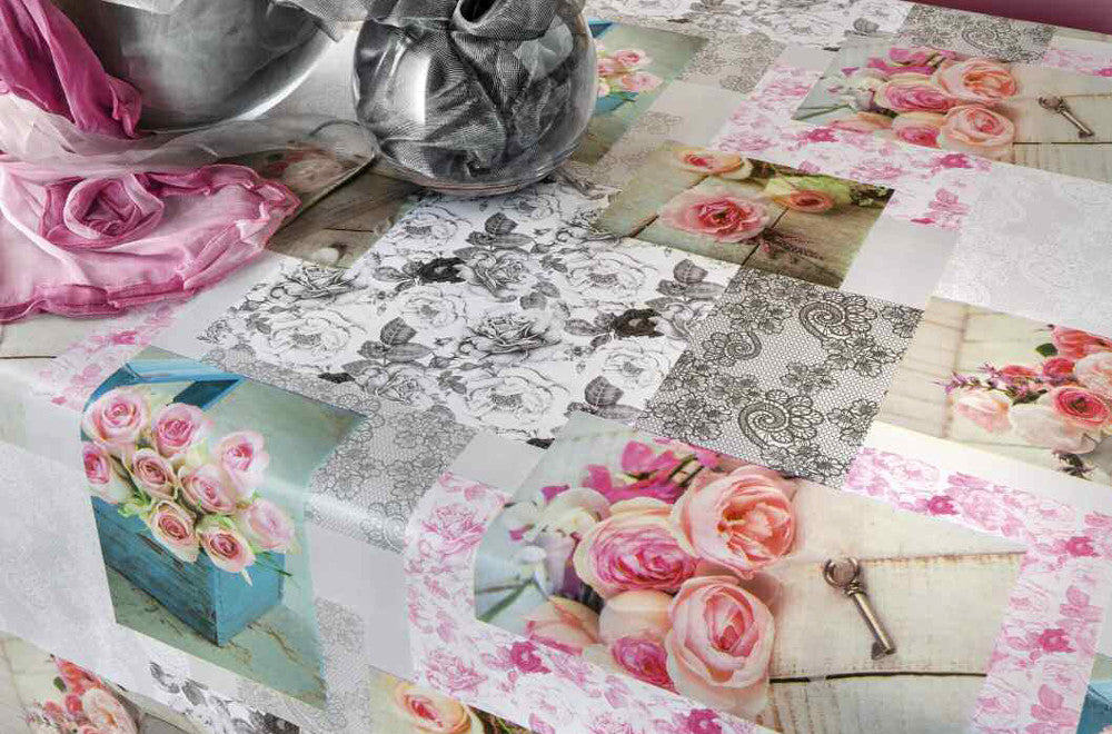 LÆNGDE: 5,5 m - Le Rose, Rosenpalette, voksdug med skønne roser