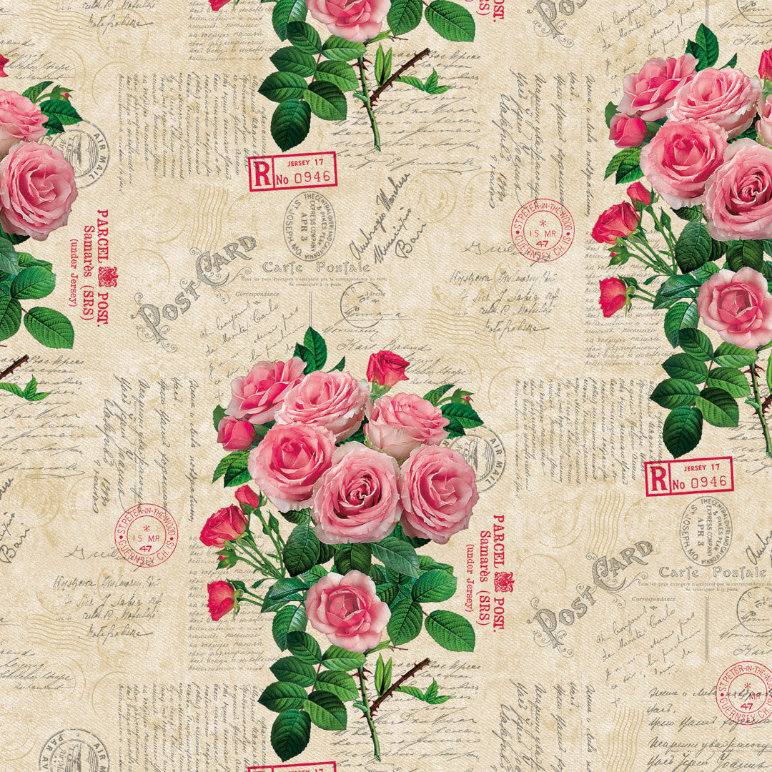 Roser og Romantik Creme - Romantisk voksdug med lyserøde roser