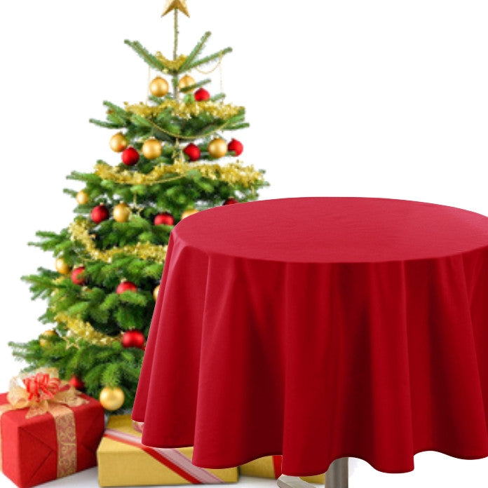 Rund juledug - ensfarvet rød, med antiplet, Ø 180 cm