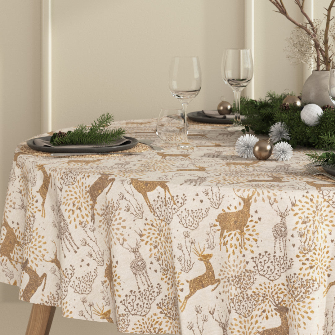 Rund Juledug Golden Reindeers med gyldne, dekorative rensdyr