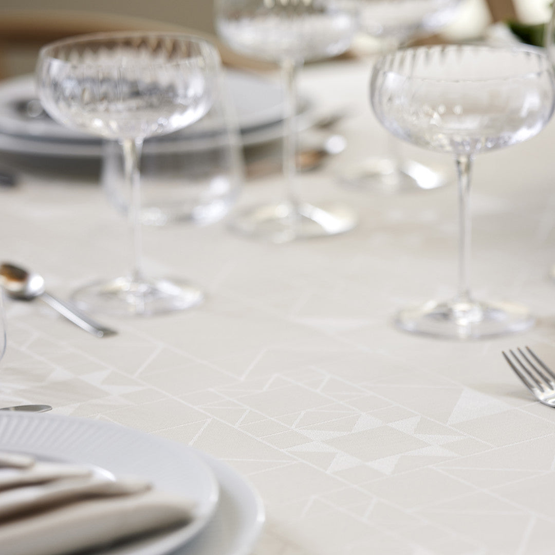 Södahl Star Damask Beige - Rund juledug med opdækning