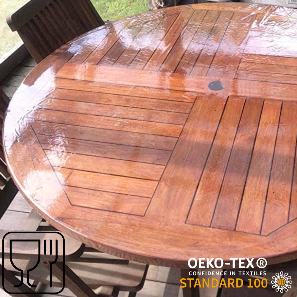 Til Havebord - Rund gennemsigtig voksdug med elastik