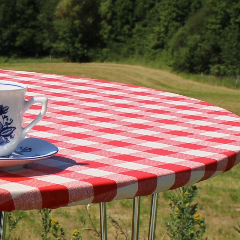 Rød/Hvid Ternet rund voksdug med elastik - Til bord Ø 60 - Ø 130 cm