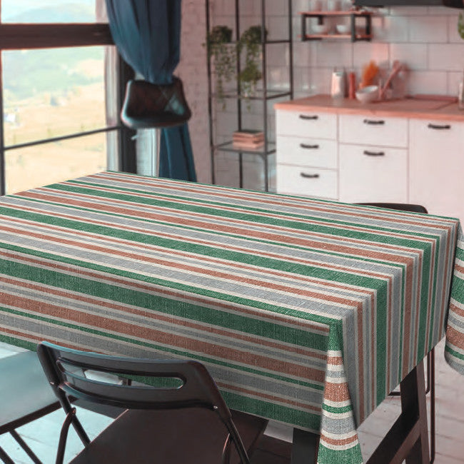 Rustic Stripes - Voksdug med rustikke striber i grøn og natur