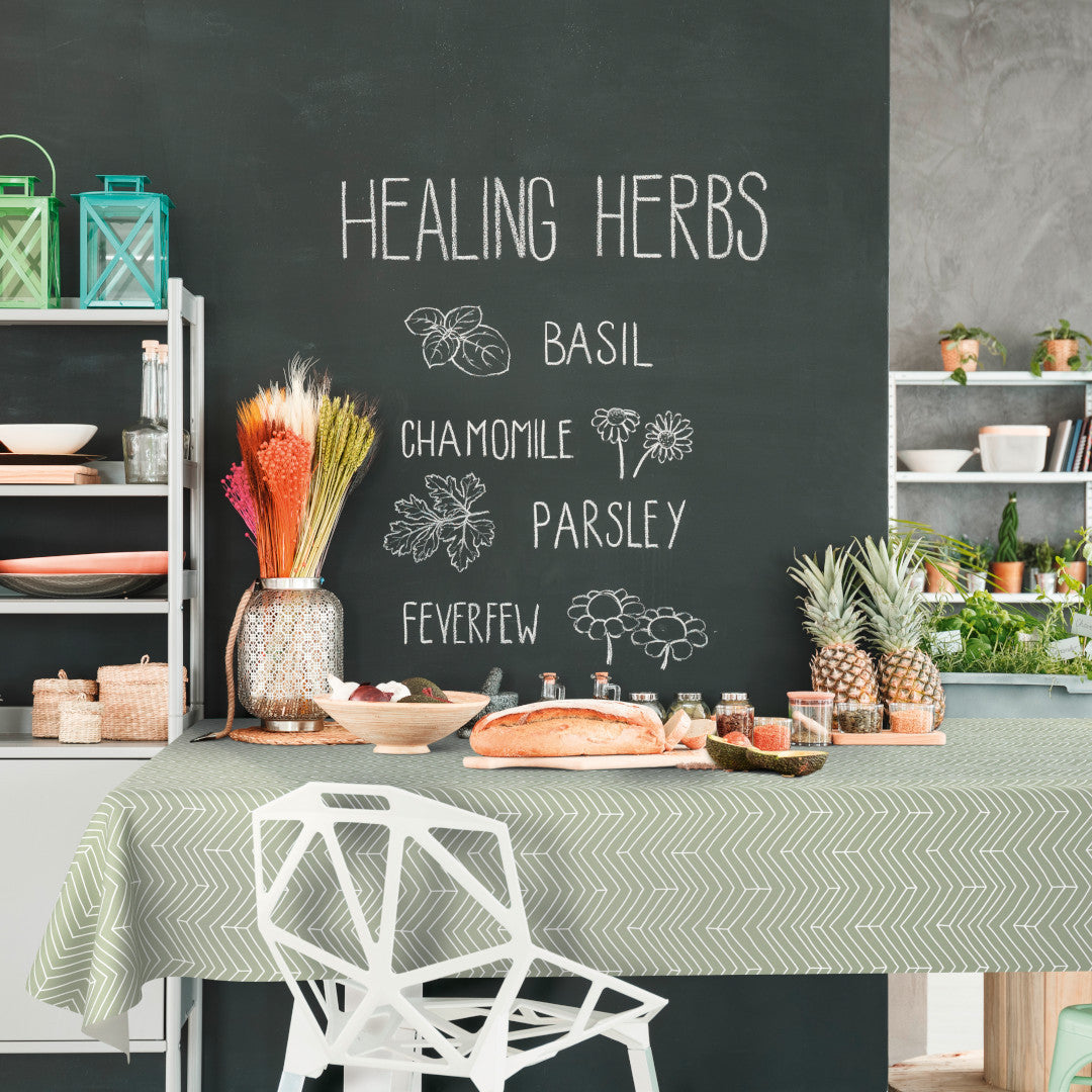 Sabila Sage - Voksdug i skandinavisk stil med moderne sildbensmønster, miljø