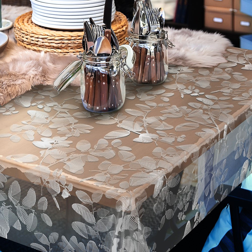 Sally, klar plast gennemsigtig voksdug med hvid stregblomst