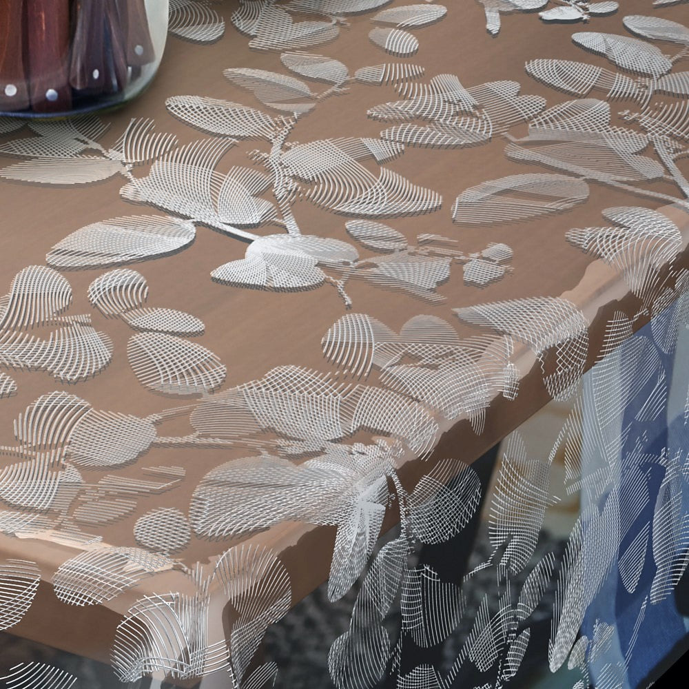 Sally, klar plast gennemsigtig voksdug med hvid stregblomst