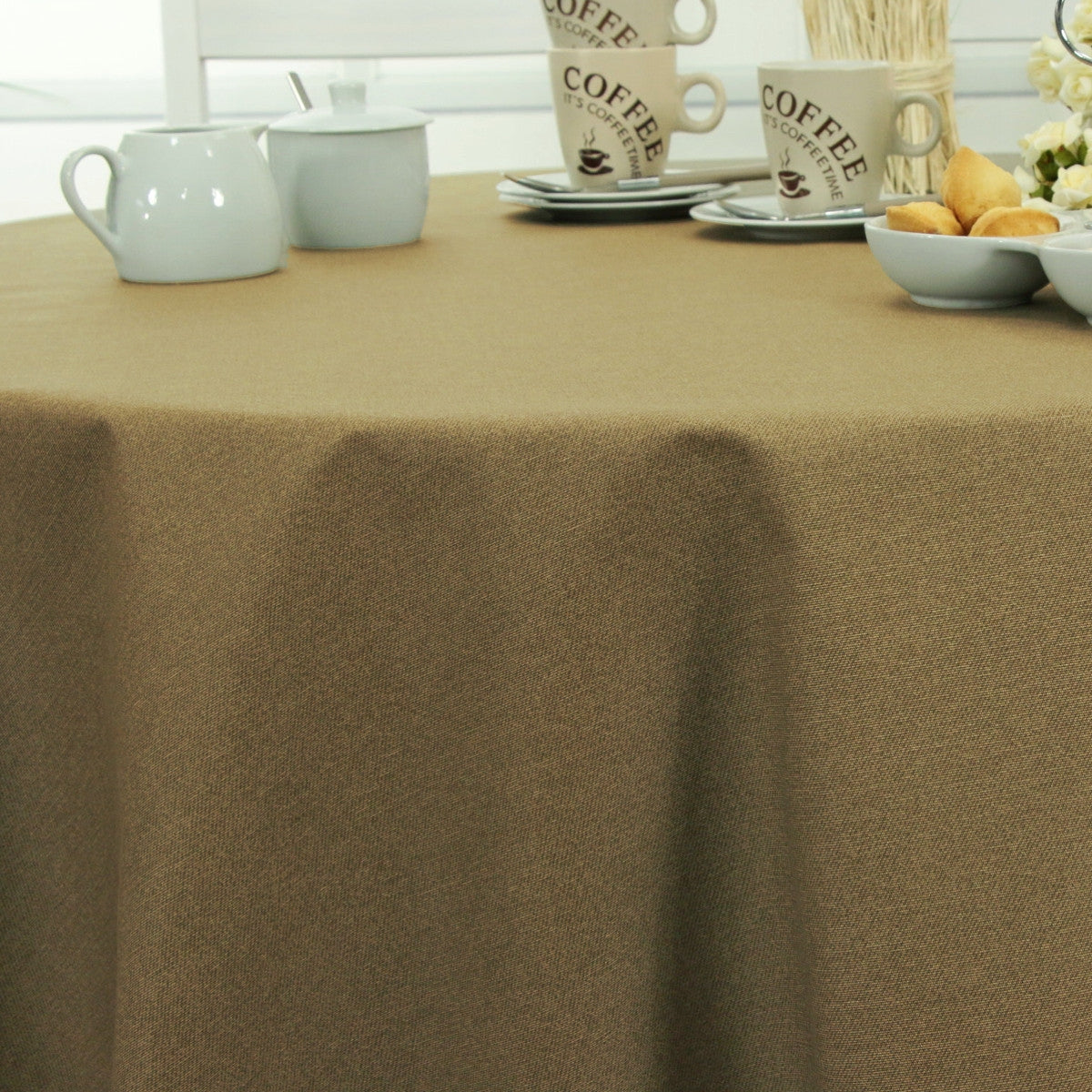 Ensfarvet rund akryldug sand - Dali 180 cm bred