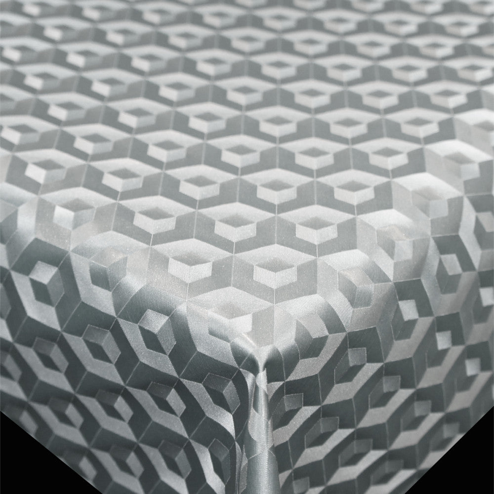 Scala 3D Cube Silver - Rund voksdug Ø 140 med kantsyning