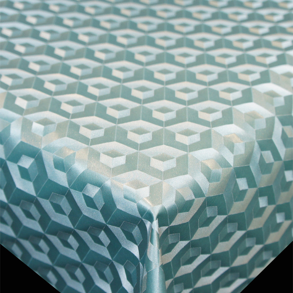 Scala 3D Cube Turquoise - Rund voksdug Ø 140 med kantsyning