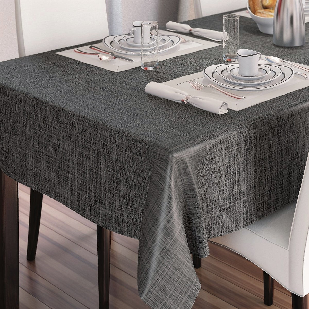 Sharon ensfarvet voksdug med flot sølvstruktur, 140 cm - Antracit