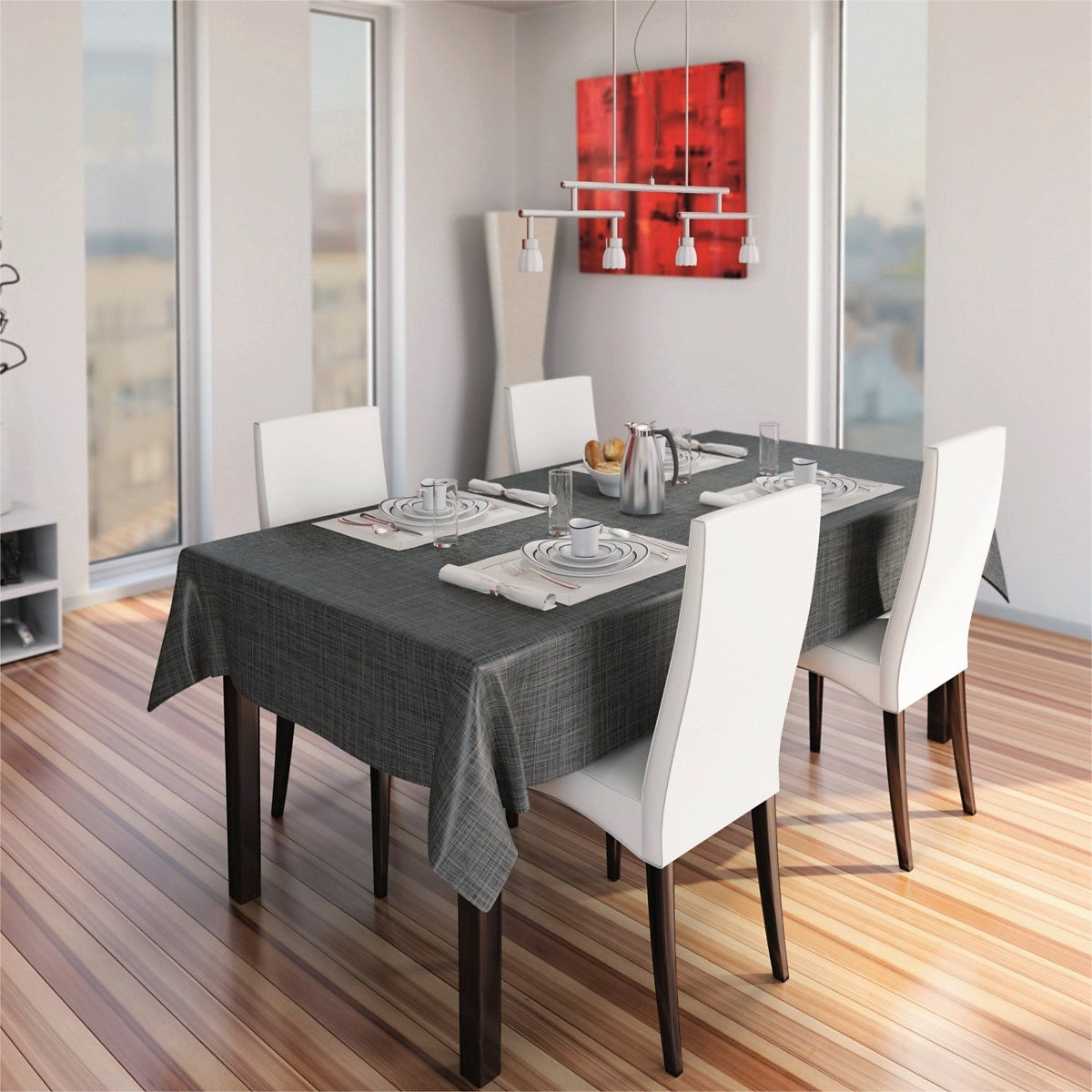 Sharon ensfarvet voksdug med flot sølvstruktur, 140 cm - Antracit