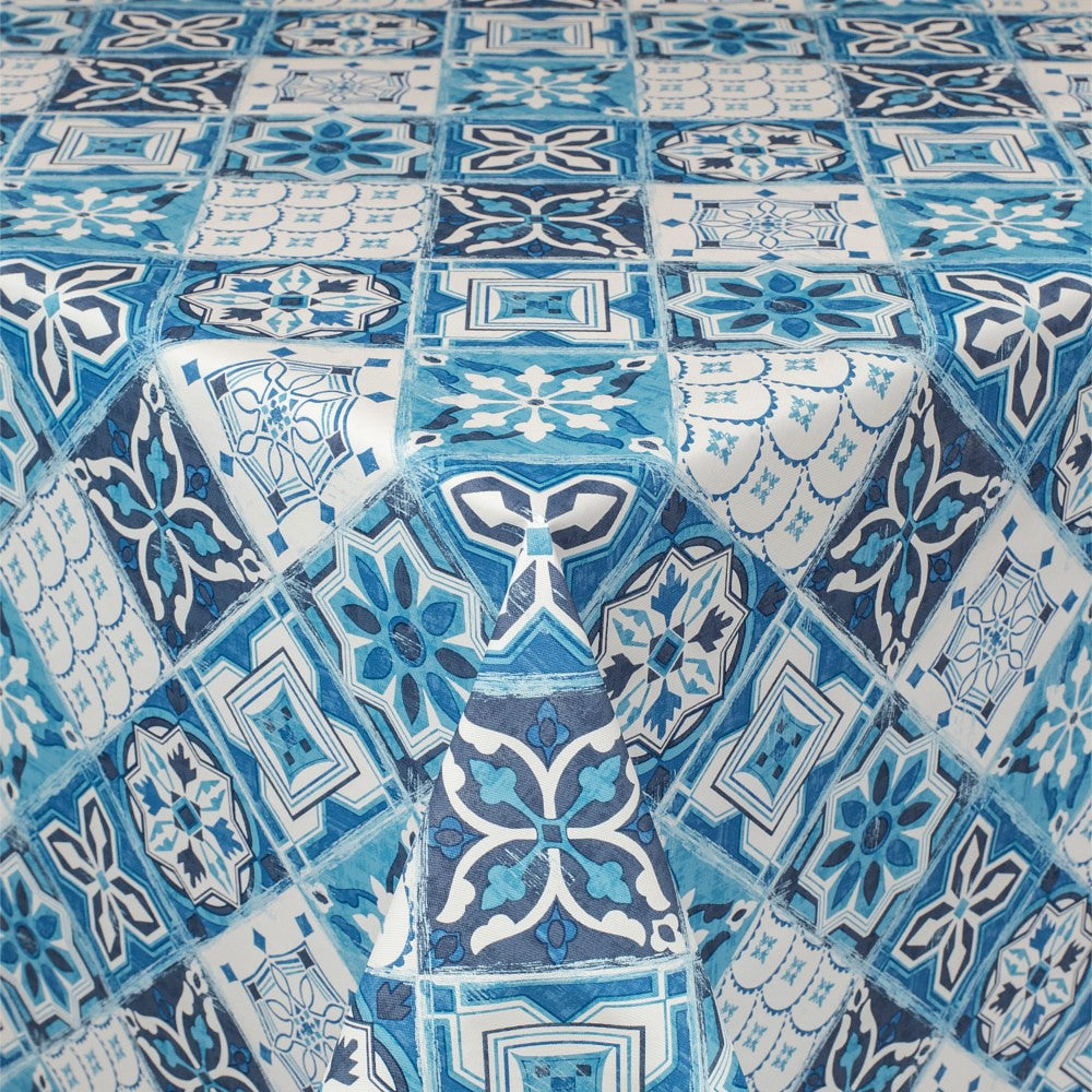 LÆNGDE: 3,0 m - Skønne Kakler Blå - Voksdug med tekstil-look