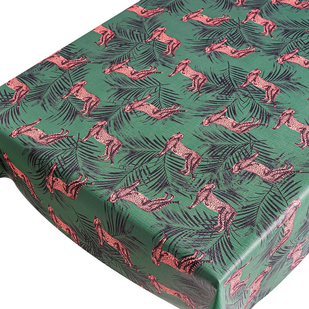 Skovleoparden - voksdug med struktur og leoparder på skovbunden