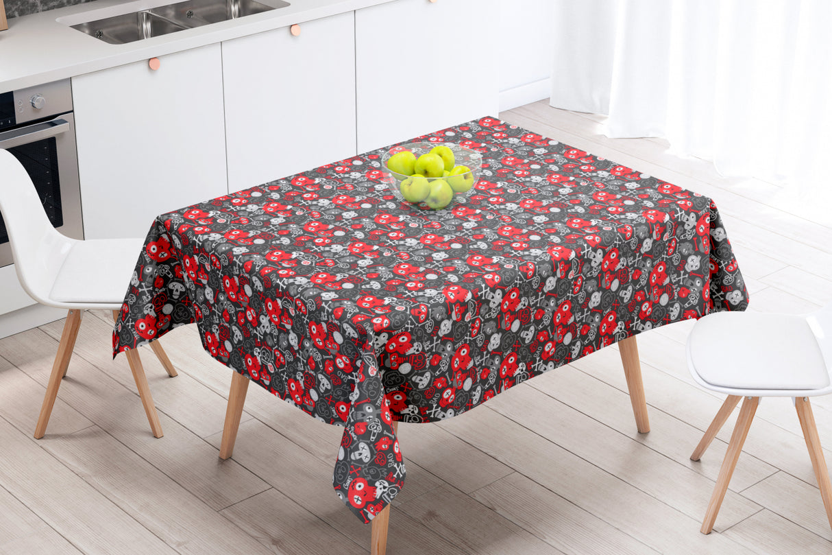 Skull Rød - Akryldug med små kranier - 155 cm bred