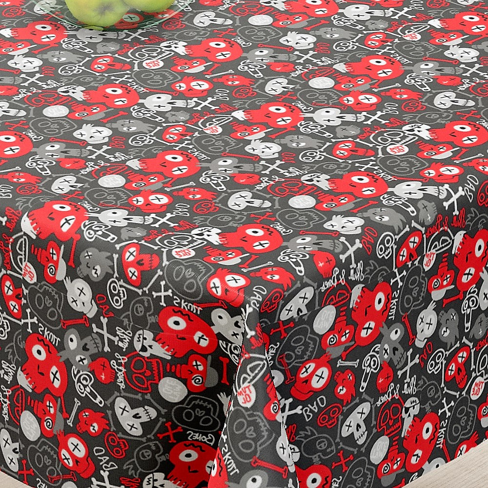 Skull Rød - Akryldug med små kranier - 155 cm bred