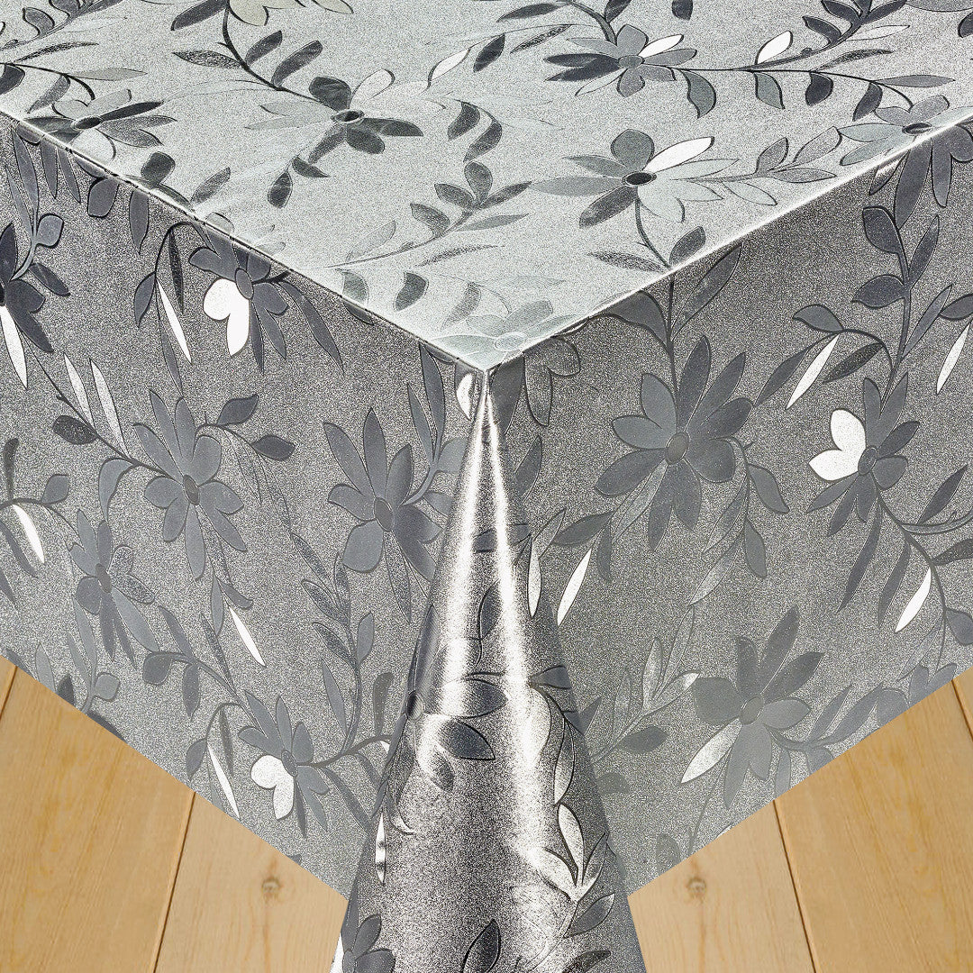 Slyngblomst Sølv - Sølv farvet voksdug med slyngblomster