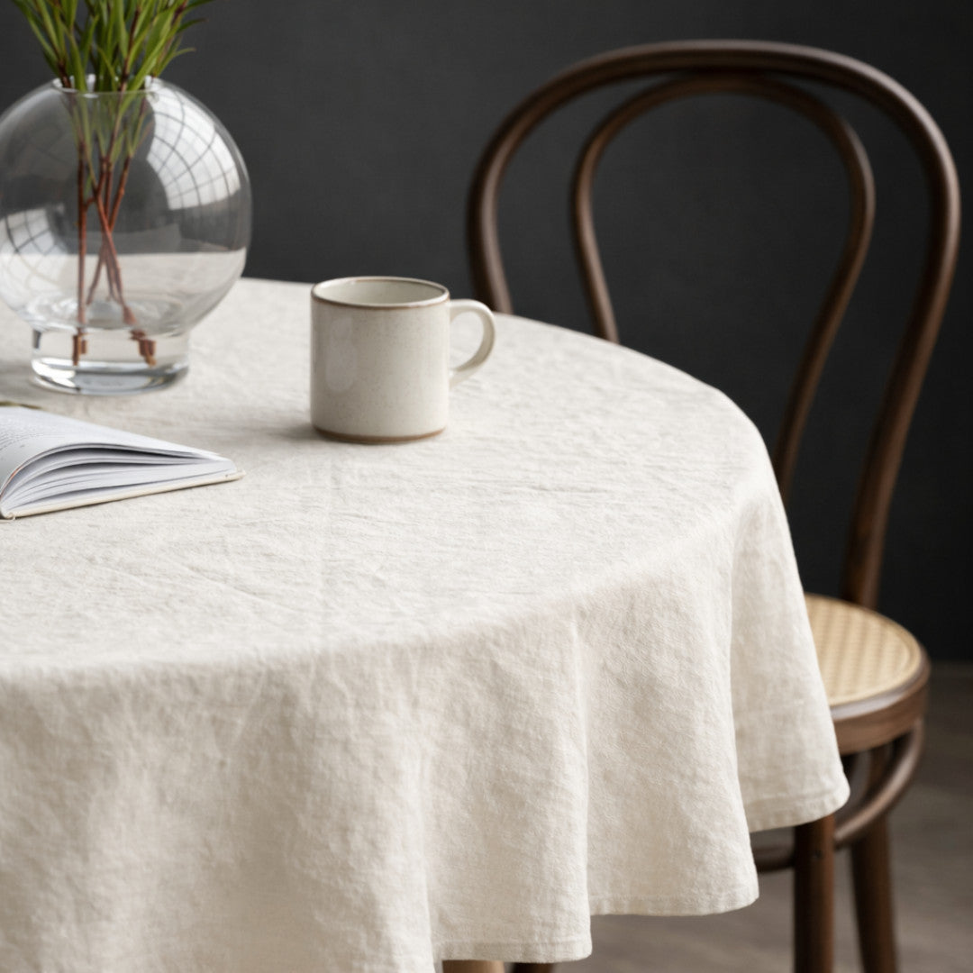 Södahl Pure Linen Ecru – Rund hørdug Ø160 cm