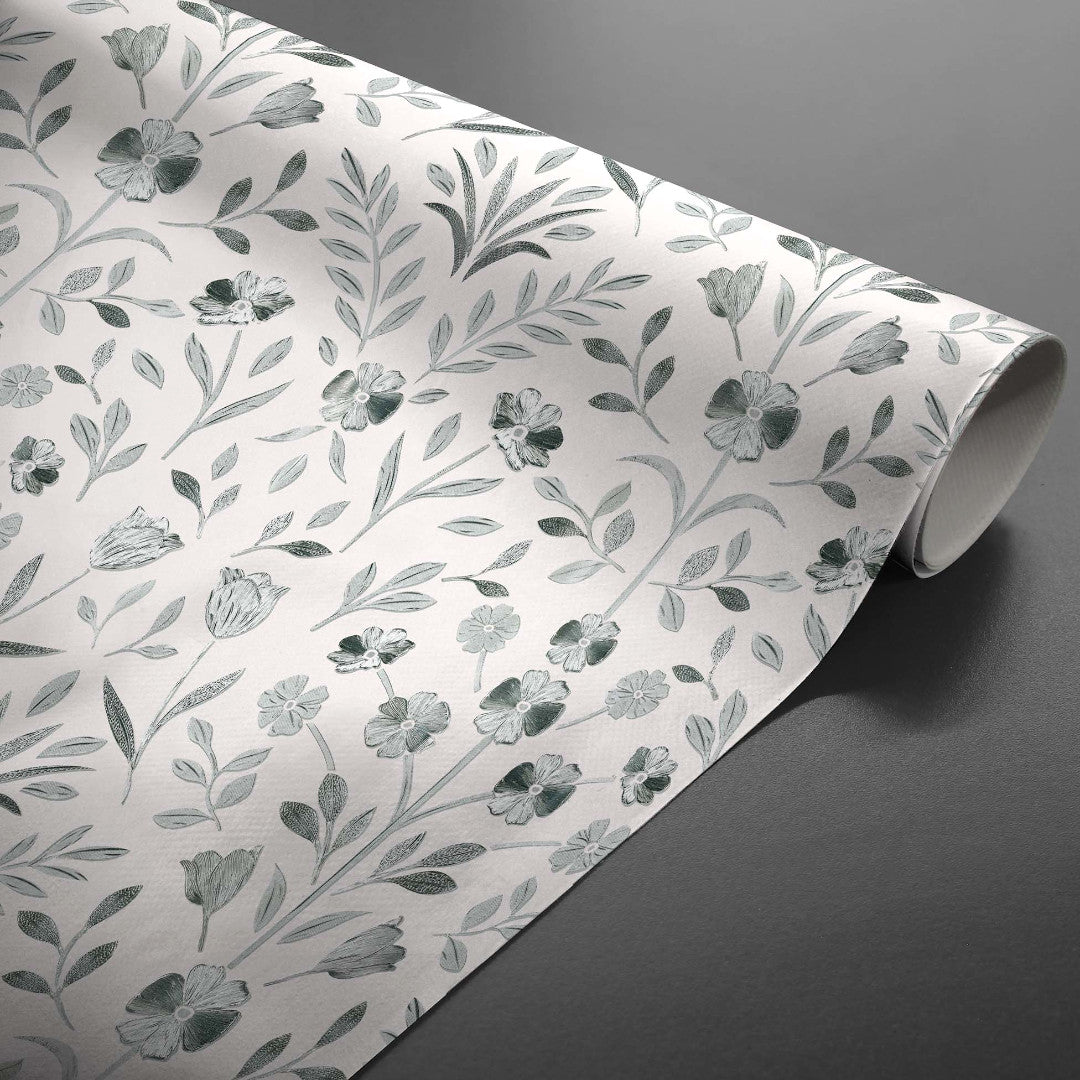 Rullet Sølvflor voksdug med sølvprægede blomster